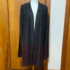 NWT Dark Gray Maroon Knit Open Cardigan Sweater Super Soft Layers Machine Wash
